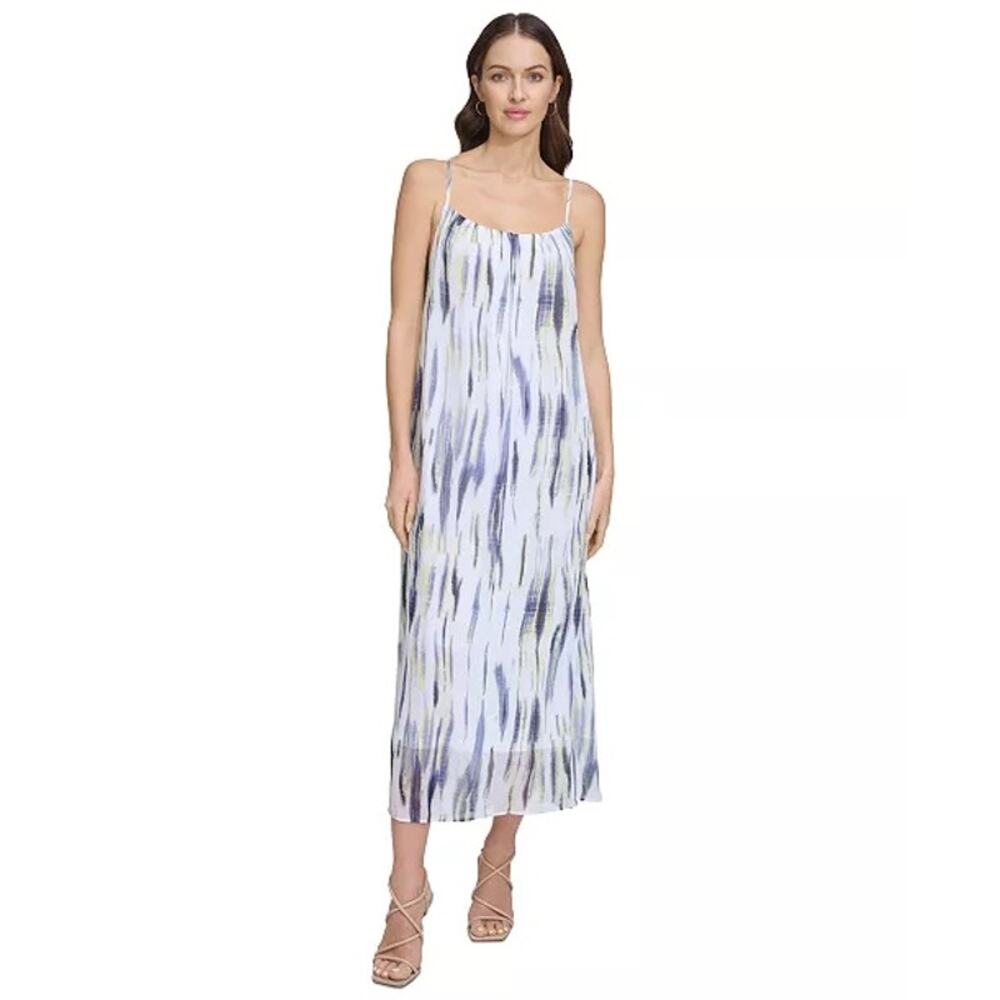 DKNY $129 Printed Chiffon Maxi Flowy Strapless Boho Lined Dress Size L - Picture 4 of 5
